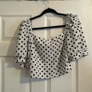 Charlotte Russe cropped black and white polkadot top